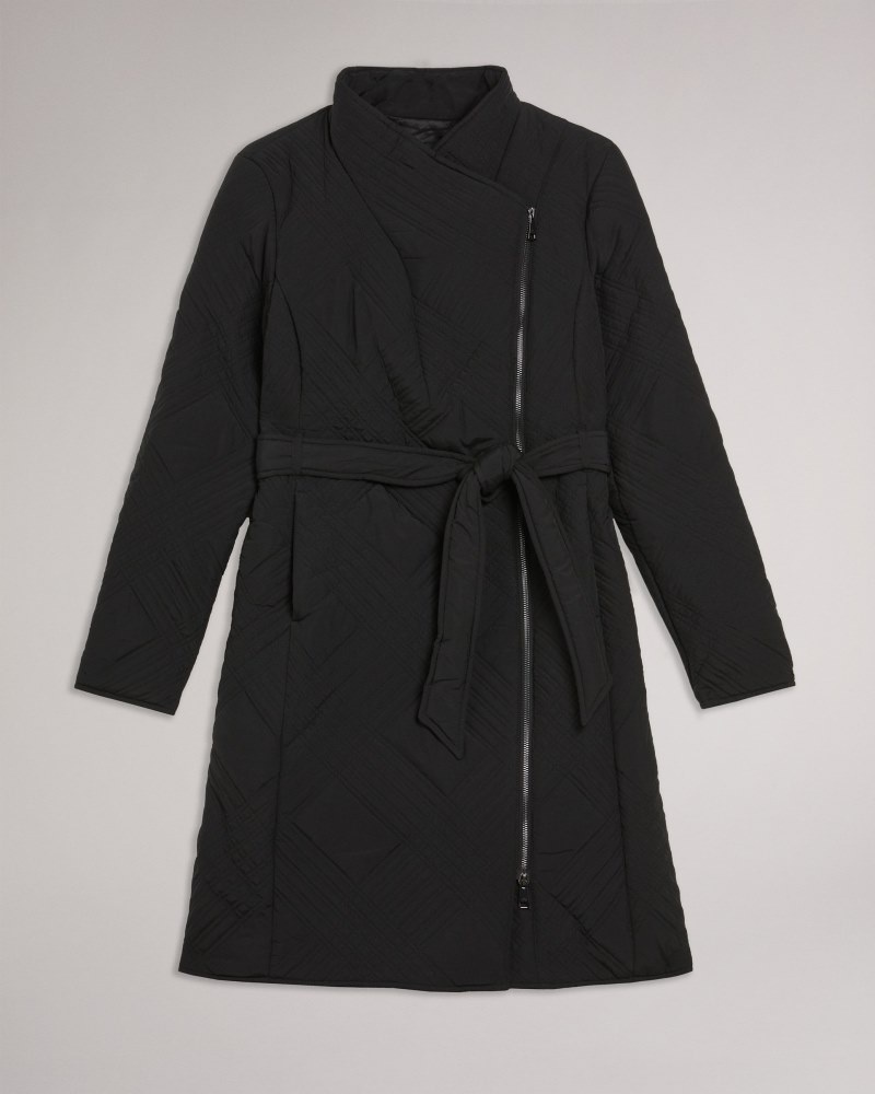 Black Women's Ted Baker Rosemae Padded Midi Wrap Coat Price In India | G3H-9106