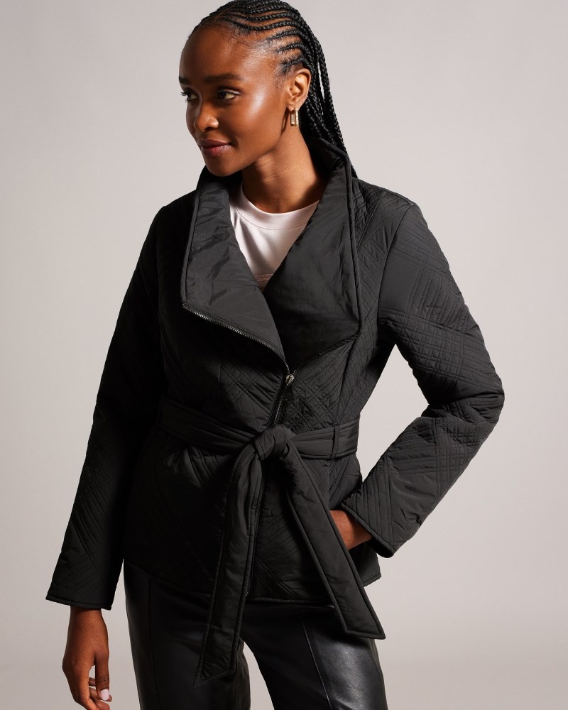 Black Women\'s Ted Baker Rosemia Padded Short Wrap Coat Price In India | U8L-3886