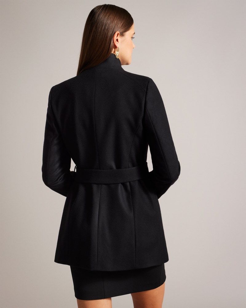 Black Women's Ted Baker Rosess Short Wool Wrap Coat Price In India | U8N-4569