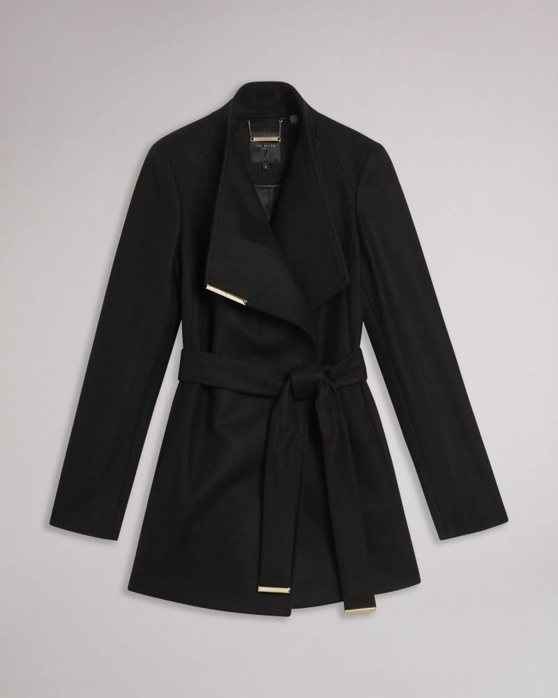 Black Women's Ted Baker Rosess Short Wool Wrap Coat Price In India | U8N-4569