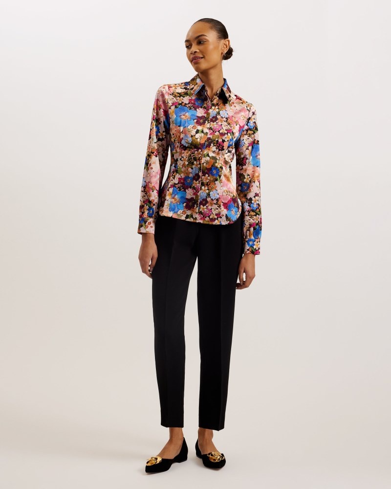 Black Women's Ted Baker Slizza Fitted Shirt With Exposed Seams Shirts Price In India | K7Z-1316