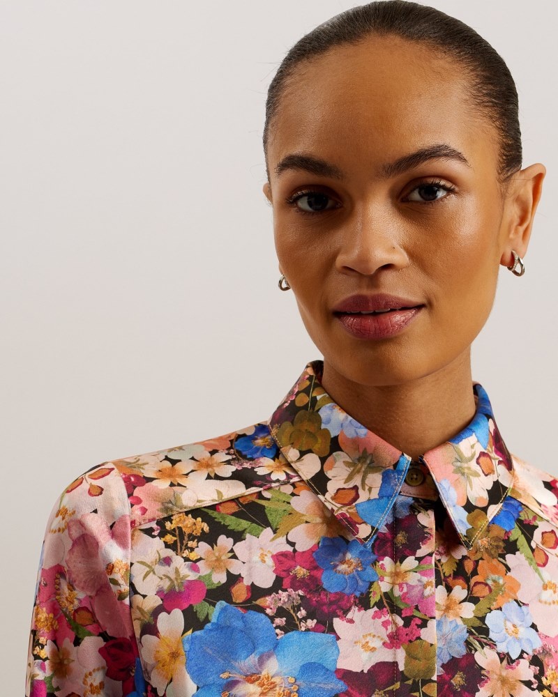 Black Women's Ted Baker Slizza Fitted Shirt With Exposed Seams Shirts Price In India | K7Z-1316