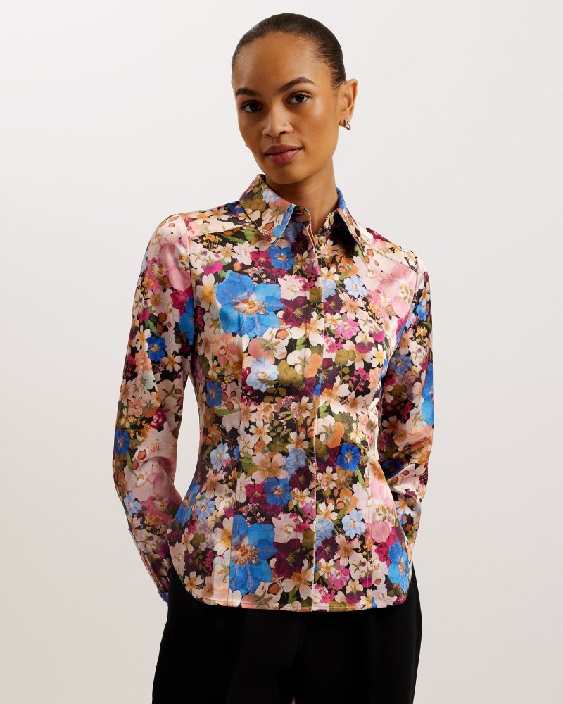 Black Women\'s Ted Baker Slizza Fitted Shirt With Exposed Seams Shirts Price In India | K7Z-1316