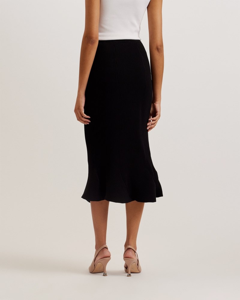 Black Women's Ted Baker Velenaa Rib Engineered Knit Skirt Price In India | K7M-9731