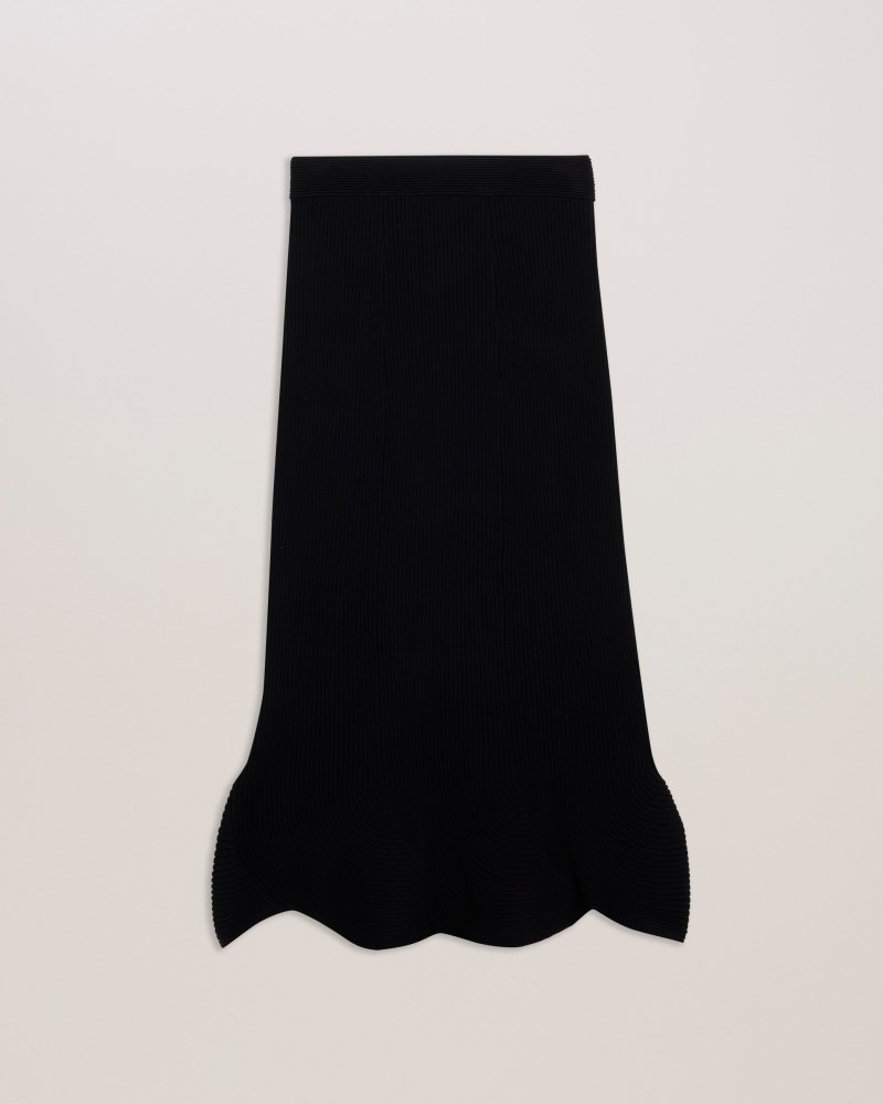 Black Women's Ted Baker Velenaa Rib Engineered Knit Skirt Price In India | K7M-9731