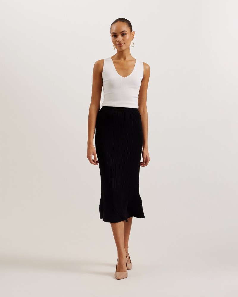 Black Women\'s Ted Baker Velenaa Rib Engineered Knit Skirt Price In India | K7M-9731