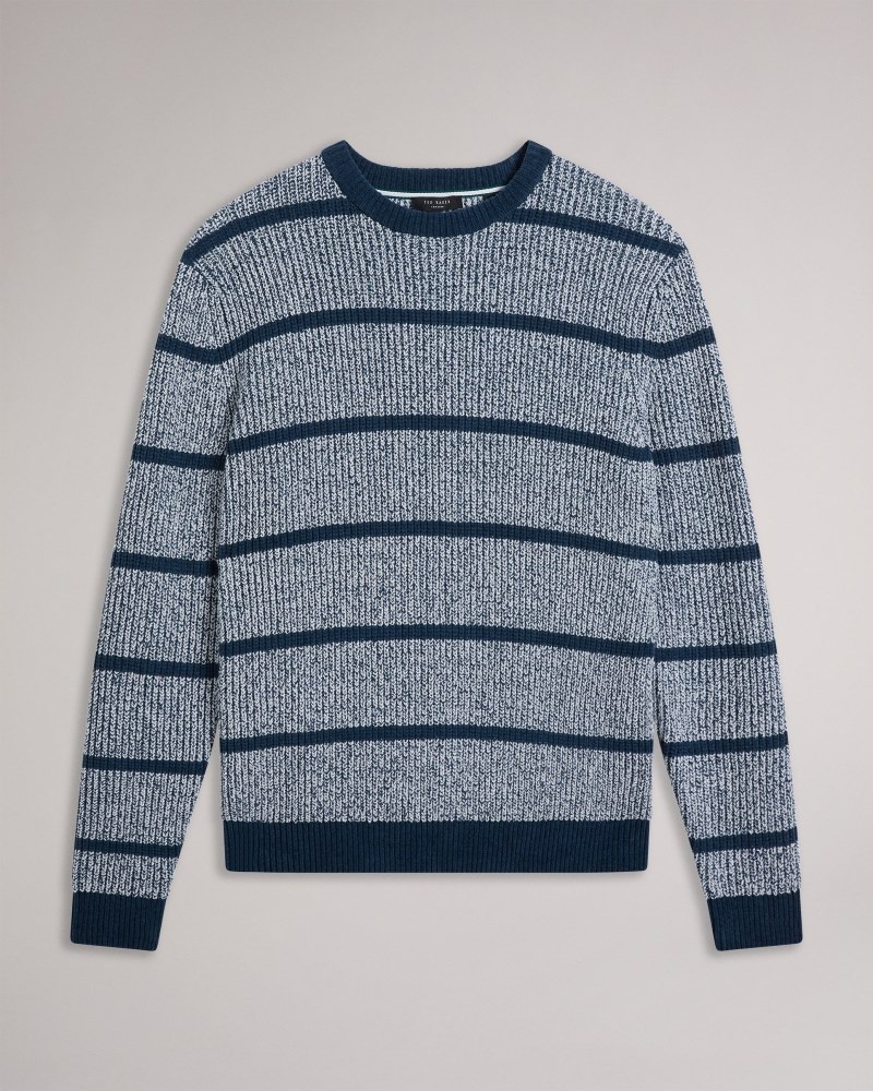 Blue Men's Ted Baker Angio LS Regular Stripe Crew Neck Sweaters Price In India | B3H-7406