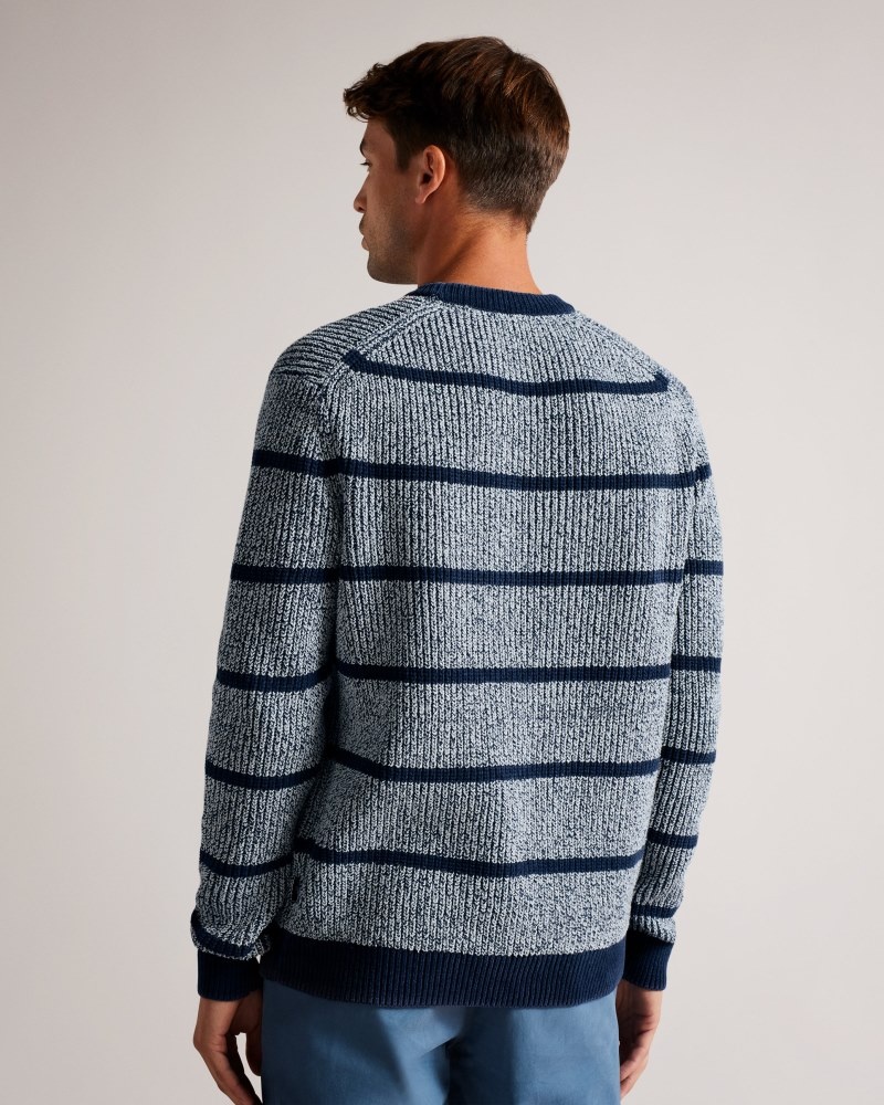 Blue Men's Ted Baker Angio LS Regular Stripe Crew Neck Sweaters Price In India | B3H-7406