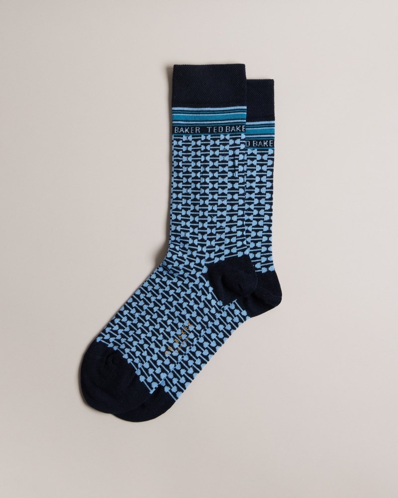 Blue Men's Ted Baker Bakeing Geometric Pattern Sock Price In India | G1L-2444