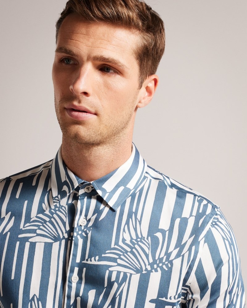 Blue Men's Ted Baker Chorley LS Butterfly Stripe Print Shirt Price In India | B0W-8002