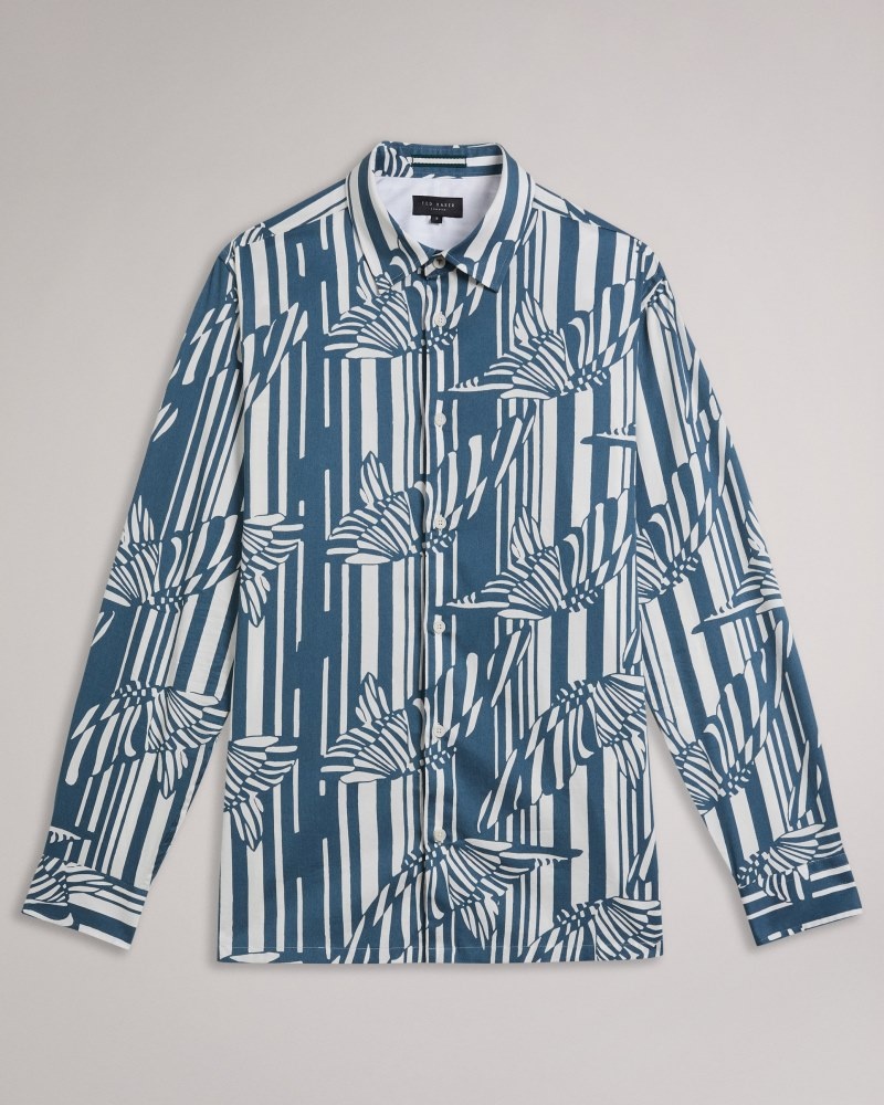 Blue Men's Ted Baker Chorley LS Butterfly Stripe Print Shirt Price In India | B0W-8002