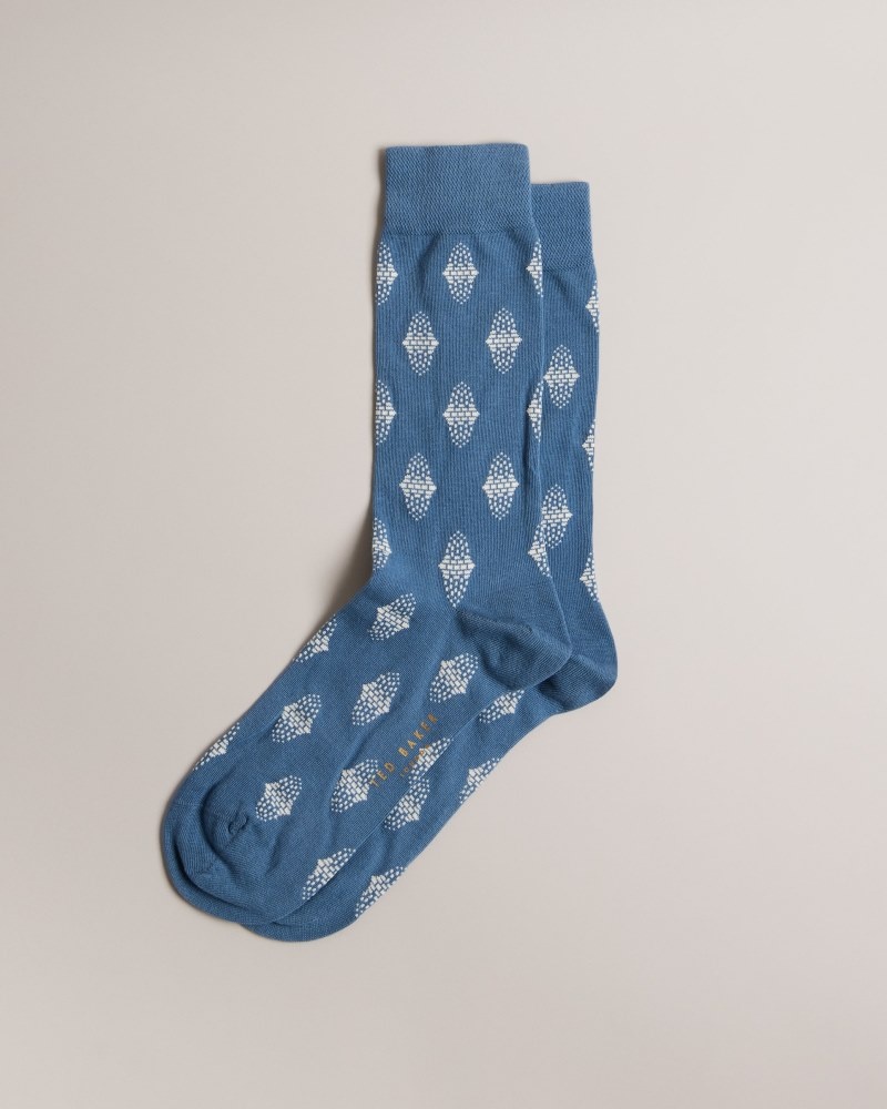 Blue Men's Ted Baker Drenchd Geometric Pattern Sock Price In India | D0U-8760