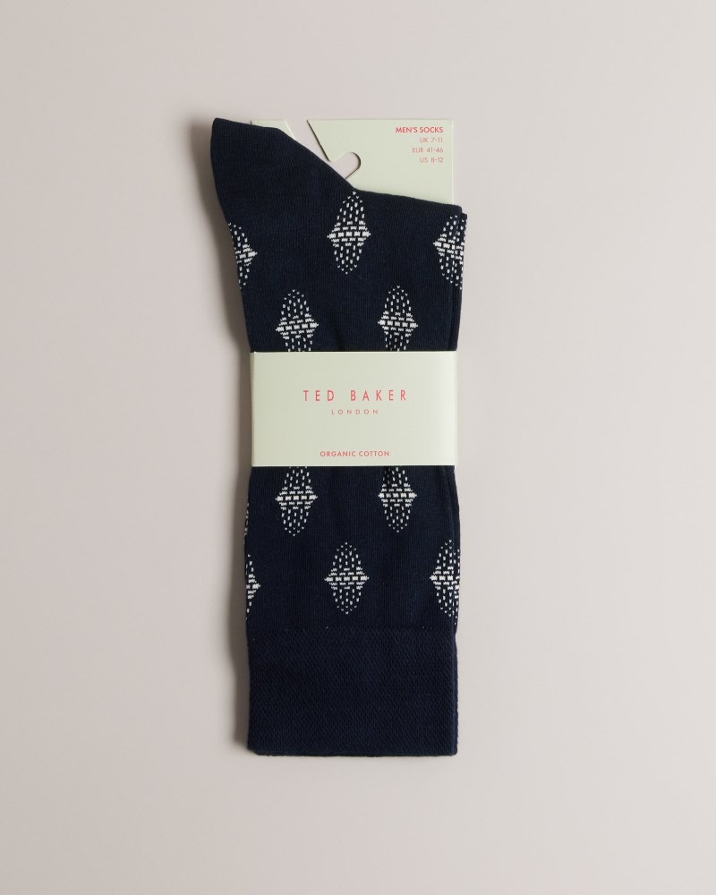 Blue Men's Ted Baker Drenchd Geometric Pattern Sock Price In India | D0U-8760