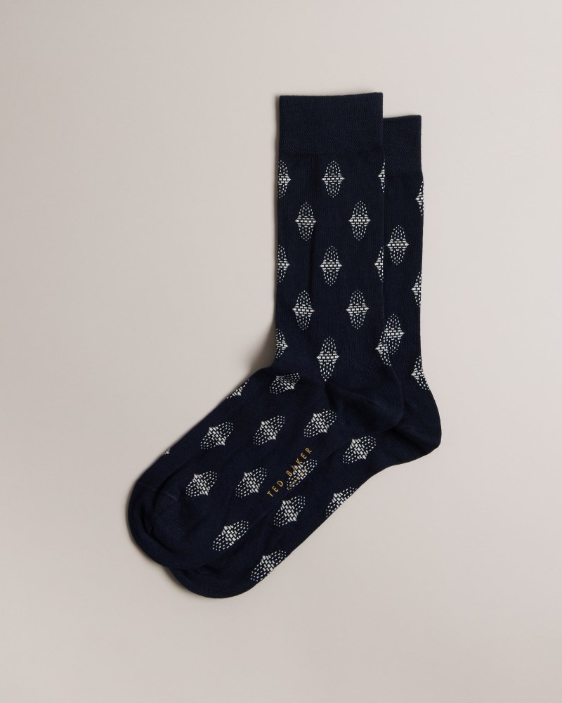 Blue Men's Ted Baker Drenchd Geometric Pattern Sock Price In India | D0U-8760