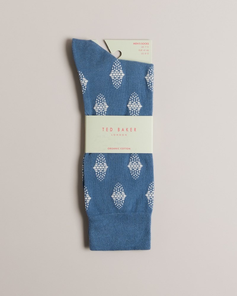 Blue Men\'s Ted Baker Drenchd Geometric Pattern Sock Price In India | D0U-8760