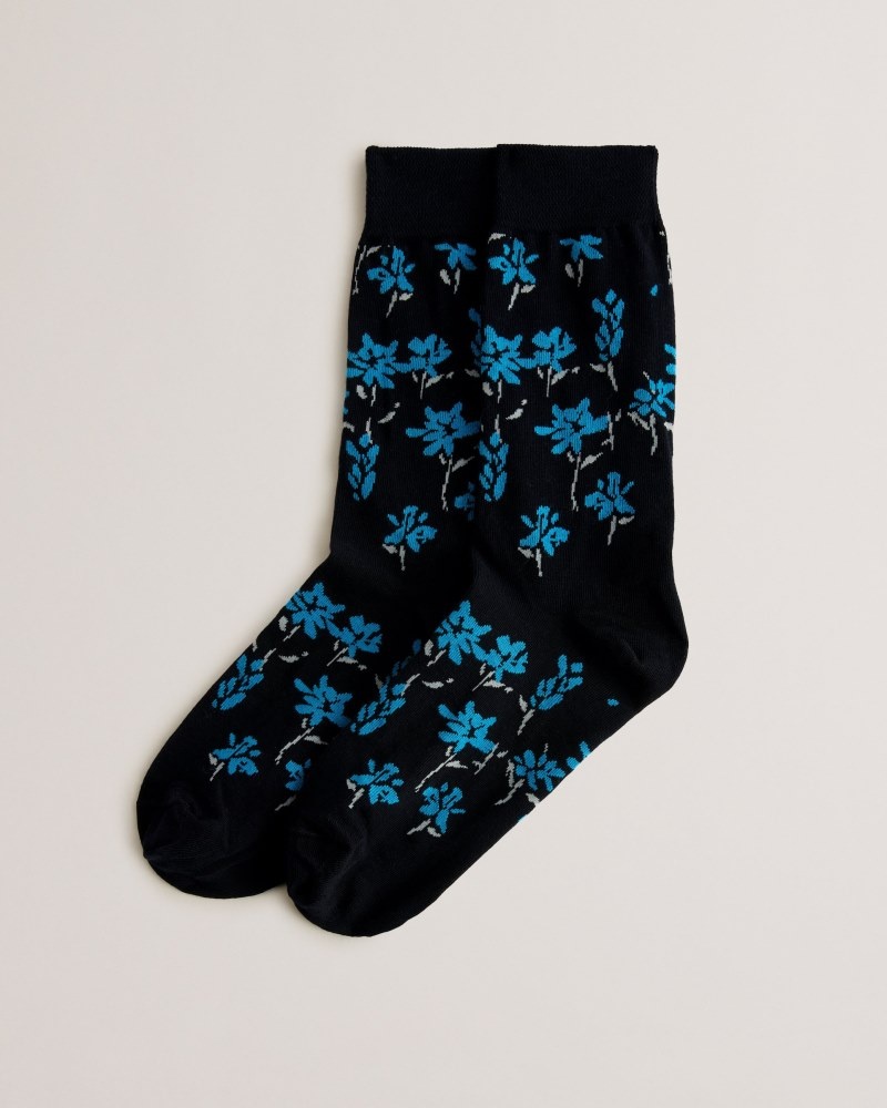 Blue Men's Ted Baker Sokkten Floral Pattern Sock Price In India | I3P-7022