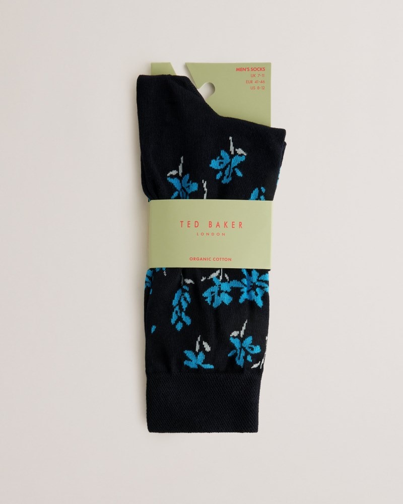 Blue Men\'s Ted Baker Sokkten Floral Pattern Sock Price In India | I3P-7022