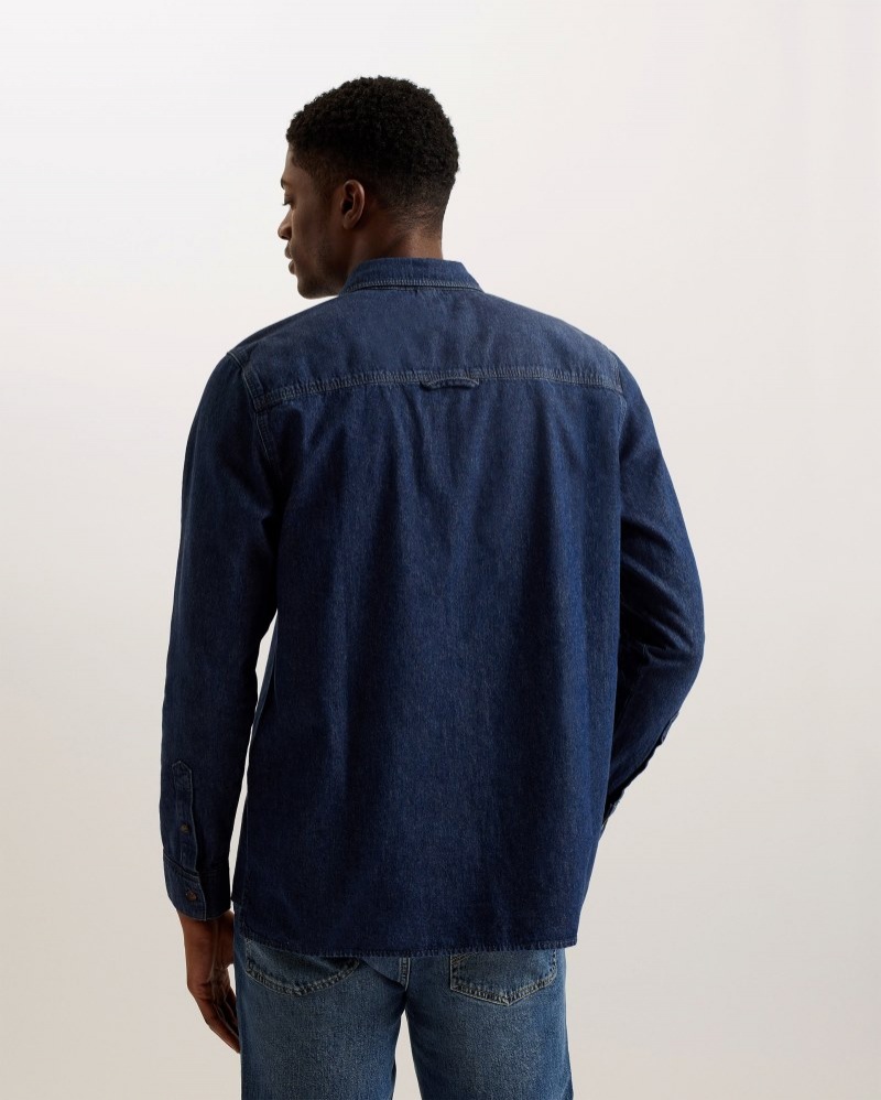 Blue Men's Ted Baker Veyle LS Denim Shirt Price In India | Q9D-5338