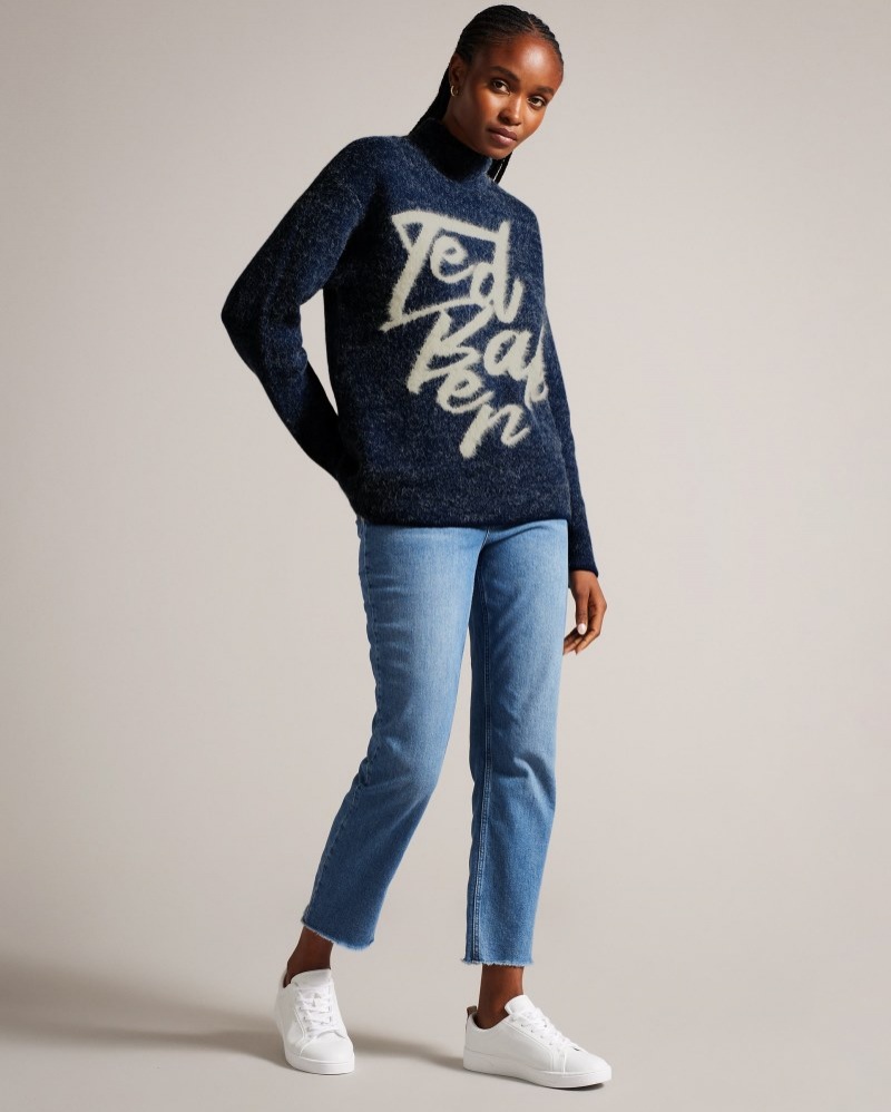 Blue Women's Ted Baker Alyannn Branded Jacquard Knitted Jumper Sweaters Price In India | O8S-3293