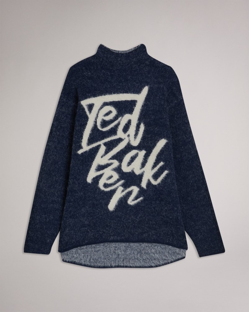 Blue Women's Ted Baker Alyannn Branded Jacquard Knitted Jumper Sweaters Price In India | O8S-3293