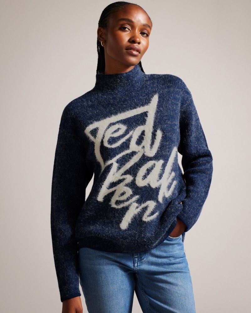 Blue Women\'s Ted Baker Alyannn Branded Jacquard Knitted Jumper Sweaters Price In India | O8S-3293