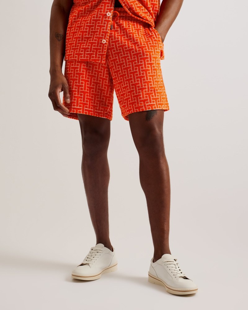 Bright Orange Men's Ted Baker Ainbow Printed Towelling Jersey Short Price In India | N4Y-3485