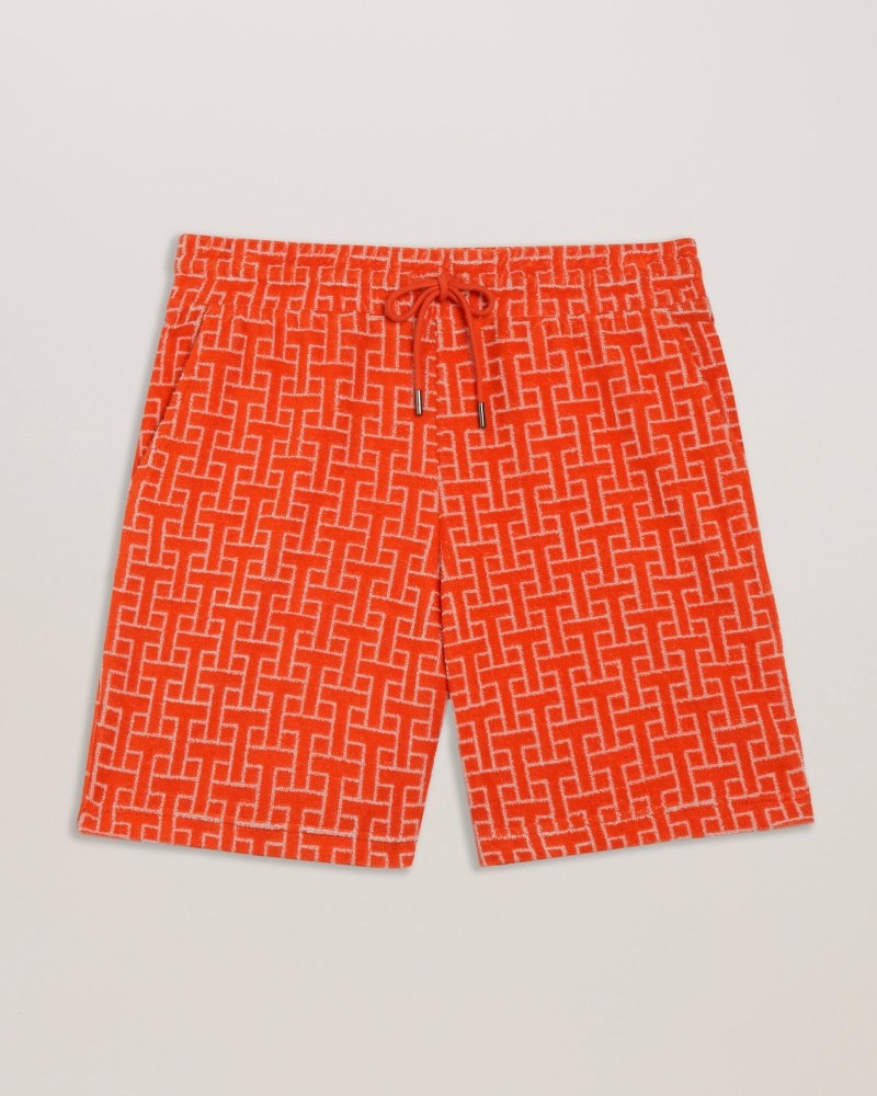 Bright Orange Men's Ted Baker Ainbow Printed Towelling Jersey Short Price In India | N4Y-3485