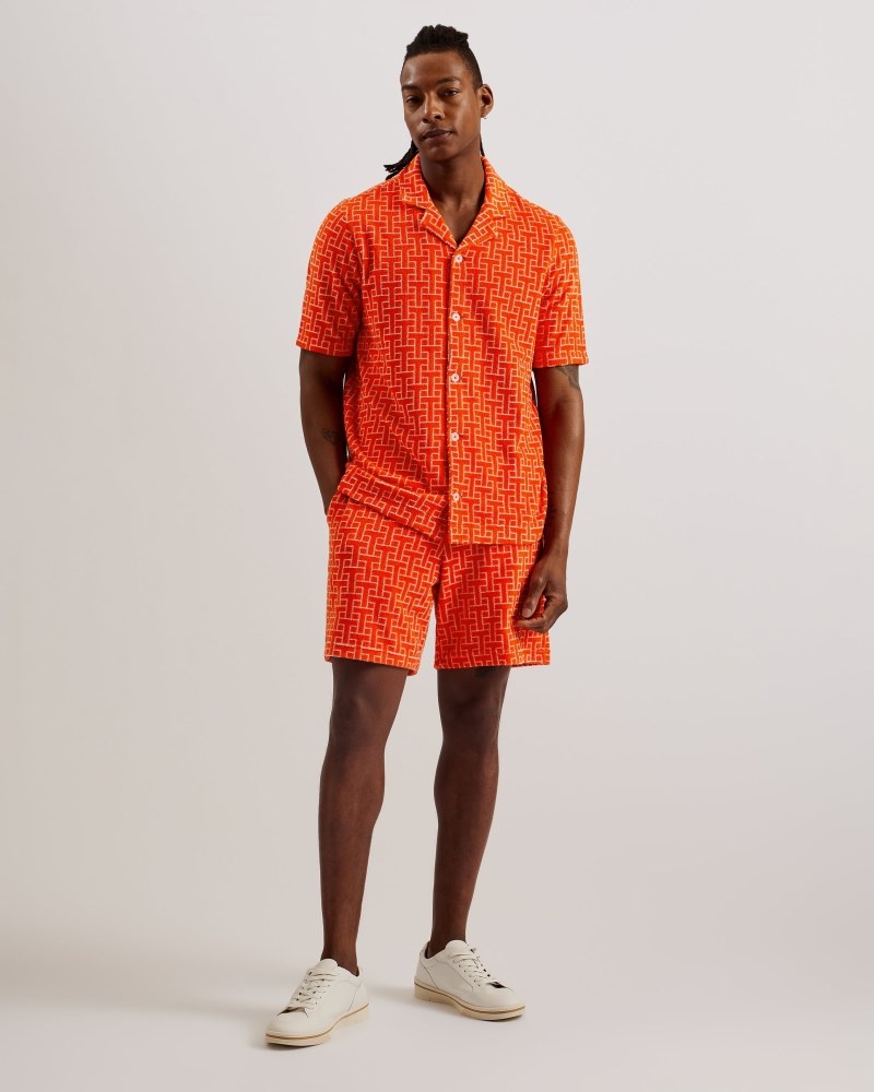 Bright Orange Men\'s Ted Baker Ainbow Printed Towelling Jersey Short Price In India | N4Y-3485