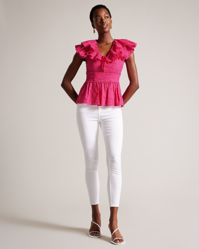 Bright Pink Women's Ted Baker Mazieh Broderie Top Price In India | Z5U-3116