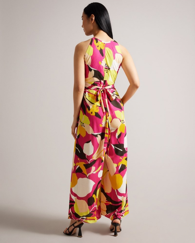 Bright Pink Women's Ted Baker Molliah Halterneck Jumpsuit with Wrap Bodice Detail Price In India | D1X-5155