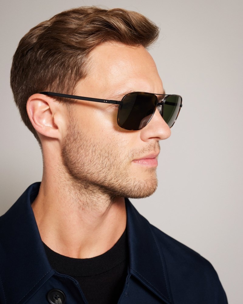 Brown Men's Ted Baker Sunrect Metal Square Aviator Sunglasses Price In India | W5U-9920