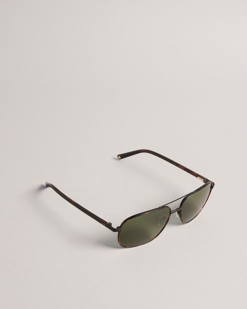 Brown Men's Ted Baker Sunrect Metal Square Aviator Sunglasses Price In India | W5U-9920