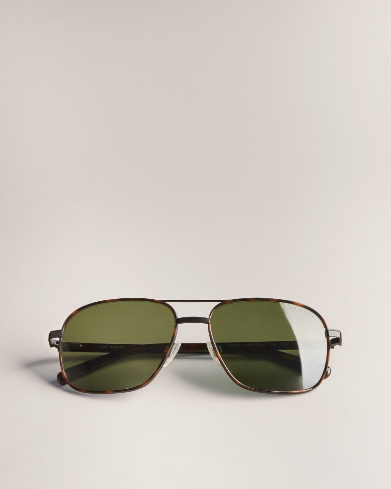 Brown Men\'s Ted Baker Sunrect Metal Square Aviator Sunglasses Price In India | W5U-9920