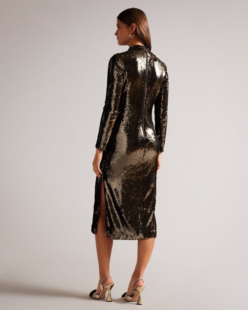 Brown Women's Ted Baker Brookly Sequin Tube Dress with Long Fitted Sleeve Dress Price In India | W4Y-3626