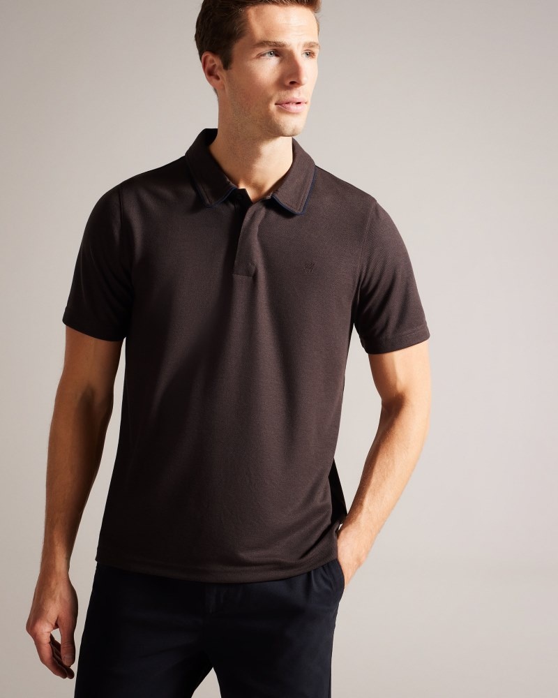 Brown / Chocolate Men\'s Ted Baker Aroue SS Regular Polo with Suede Trim Polo Shirt Price In India | N4P-0271