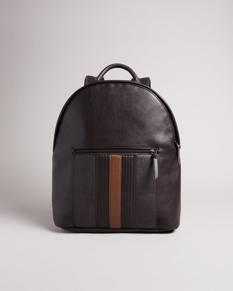 Brown / Chocolate Men\'s Ted Baker Esentle Striped PU Backpack Price In India | W4J-3912