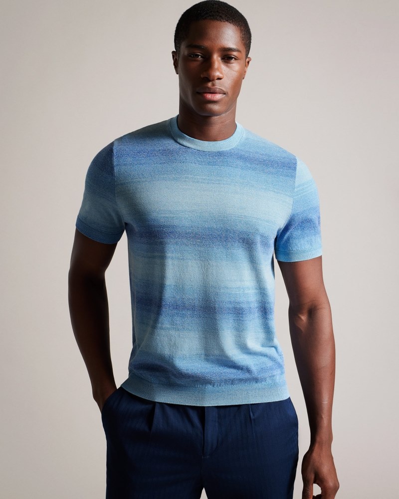 Dark Blue Men\'s Ted Baker Notte SS Ombre Knitted Tshirt Price In India | O2V-1224