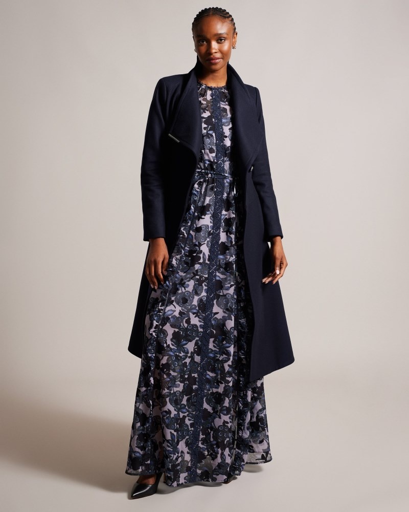 Dark Blue Women's Ted Baker Roseika Midi Length Double Breasted Coat with Skirt Price In India | K1C-6855