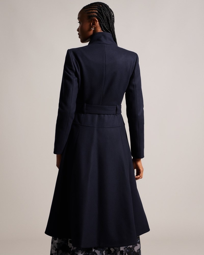 Dark Blue Women's Ted Baker Roseika Midi Length Double Breasted Coat with Skirt Price In India | K1C-6855