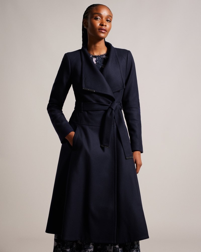 Dark Blue Women\'s Ted Baker Roseika Midi Length Double Breasted Coat with Skirt Price In India | K1C-6855