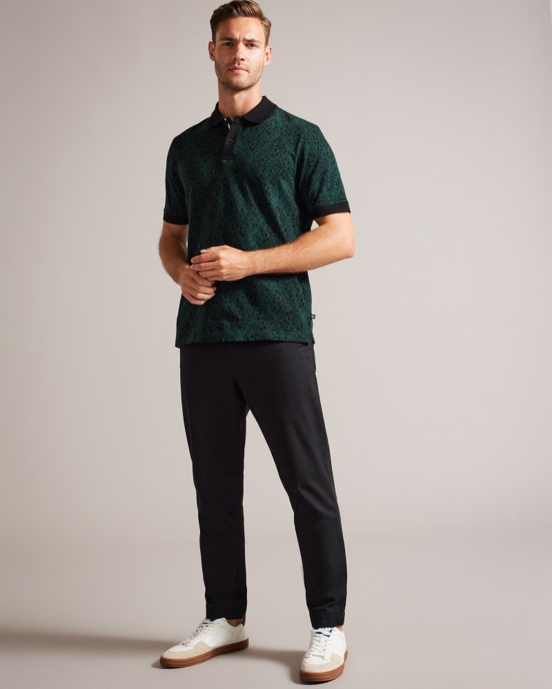 Dark Green Men's Ted Baker Ealis SS Regular Jacquard Polo Shirt Price In India | U9J-4481