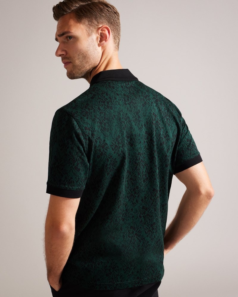 Dark Green Men's Ted Baker Ealis SS Regular Jacquard Polo Shirt Price In India | U9J-4481