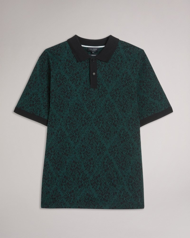 Dark Green Men's Ted Baker Ealis SS Regular Jacquard Polo Shirt Price In India | U9J-4481