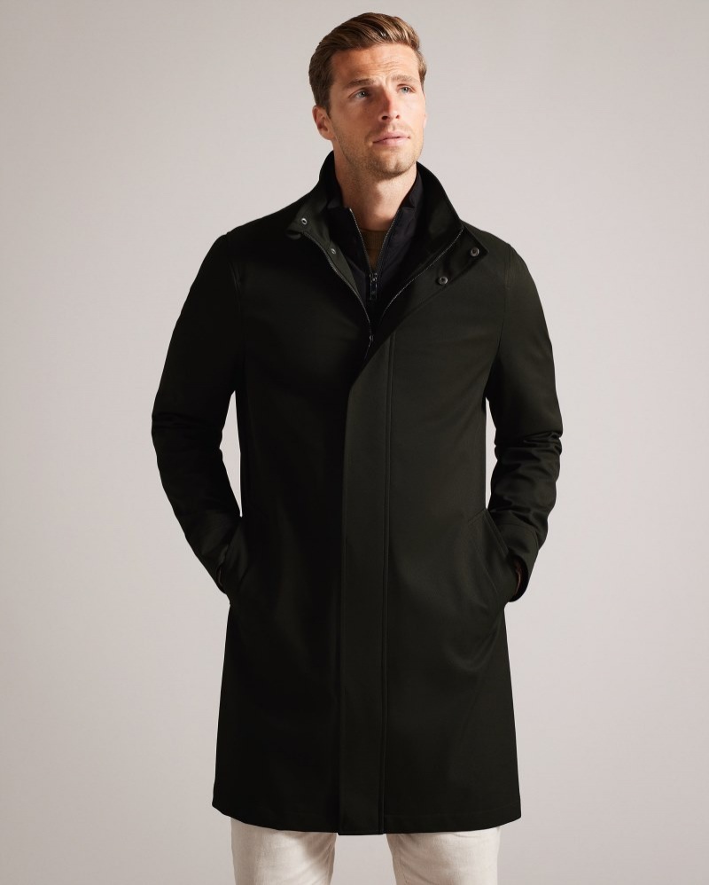 Dark Green Men's Ted Baker Erolson Nylon Funnel Neck Coat Price In India | X1V-6946