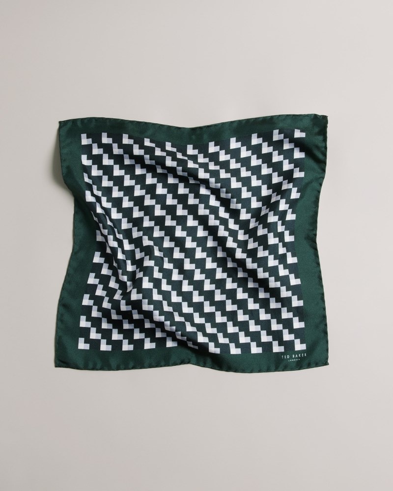 Dark Green Men\'s Ted Baker Geopok Geometric Printed Pocket Square Price In India | D5Q-9884