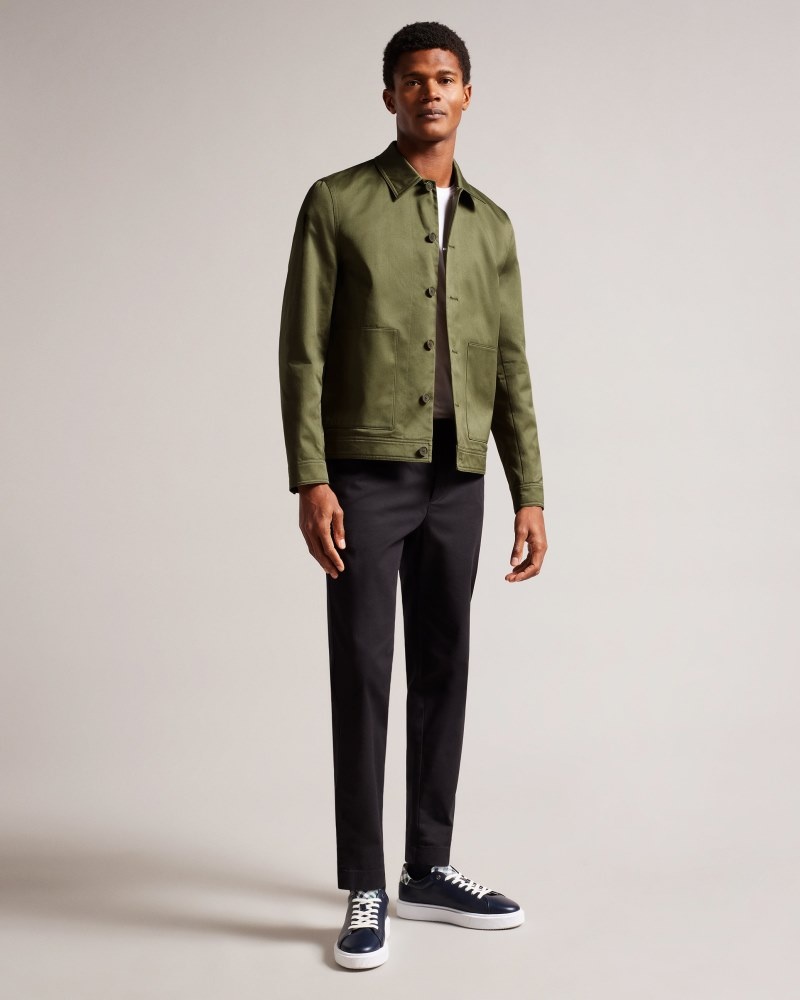 Dark Green Men's Ted Baker Lucianj Slim Fit Cotton Sateen Jacket Price In India | T0R-1104