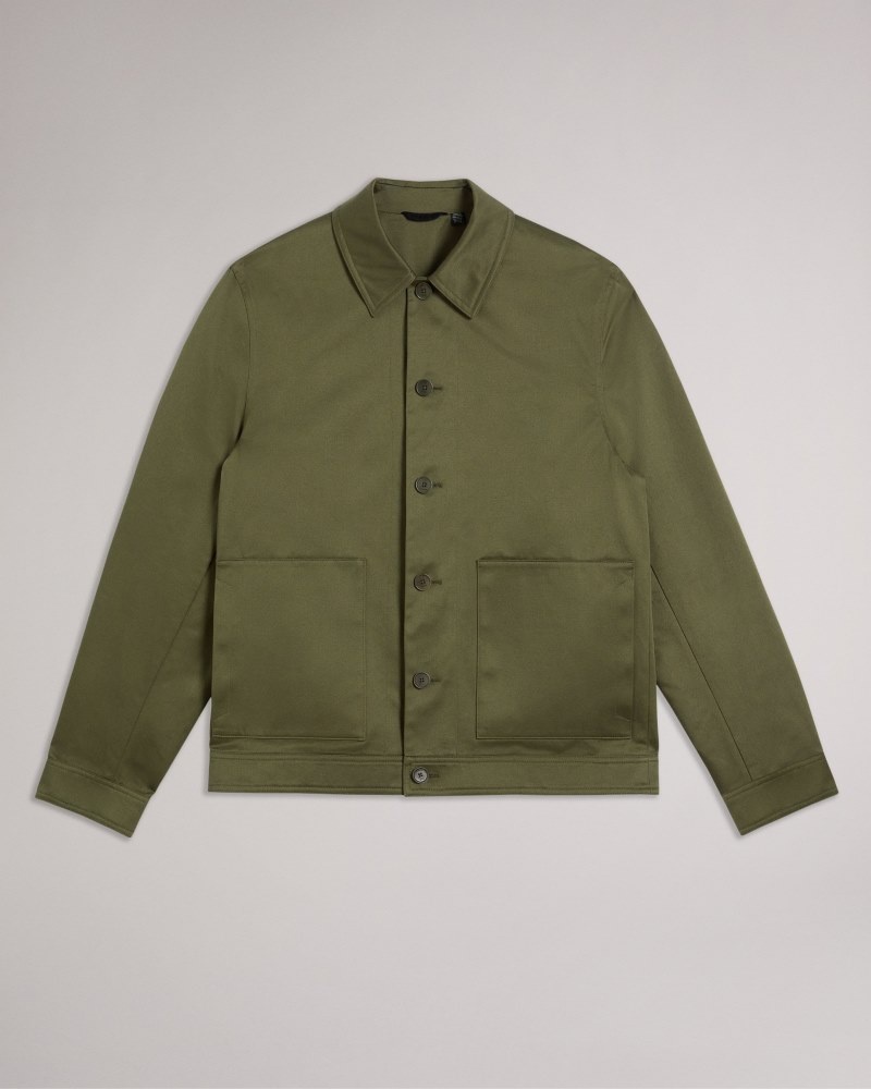 Dark Green Men's Ted Baker Lucianj Slim Fit Cotton Sateen Jacket Price In India | T0R-1104