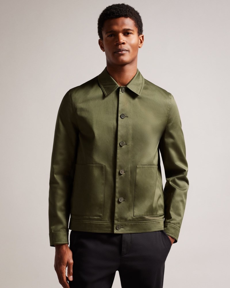 Dark Green Men\'s Ted Baker Lucianj Slim Fit Cotton Sateen Jacket Price In India | T0R-1104