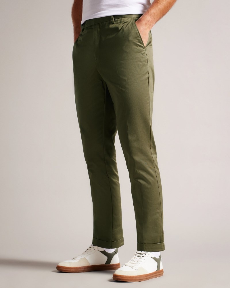 Dark Green Men's Ted Baker Luciant Slim Fit Twill Trousers Price In India | P8H-7239