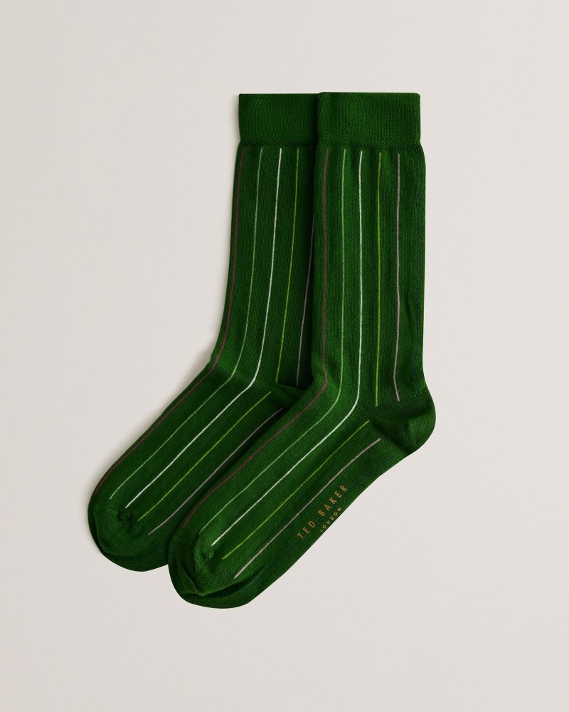 Dark Green Men's Ted Baker Sokkthr Vertical Stripe Sock Price In India | X0A-1359